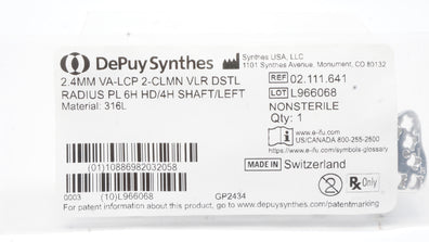 DePuy Synthes 02.111.641 2.4mm VA-LCP 2-CLMN VLR DSTL PL 6H HD/4H Shaft/Left